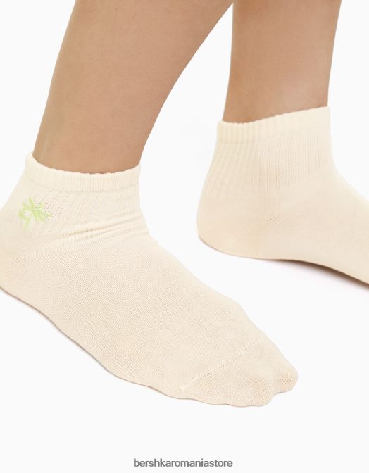 Bershka unisex pachet de 3 perechi de șosete brodate bej Z86D4235 accesorii