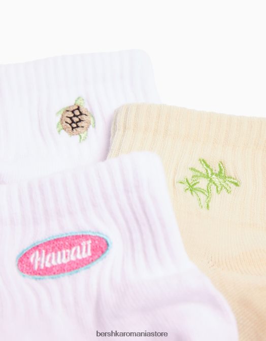 Bershka unisex pachet de 3 perechi de șosete brodate bej Z86D4235 accesorii