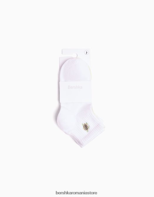 Bershka unisex pachet de 3 perechi de șosete brodate bej Z86D4235 accesorii