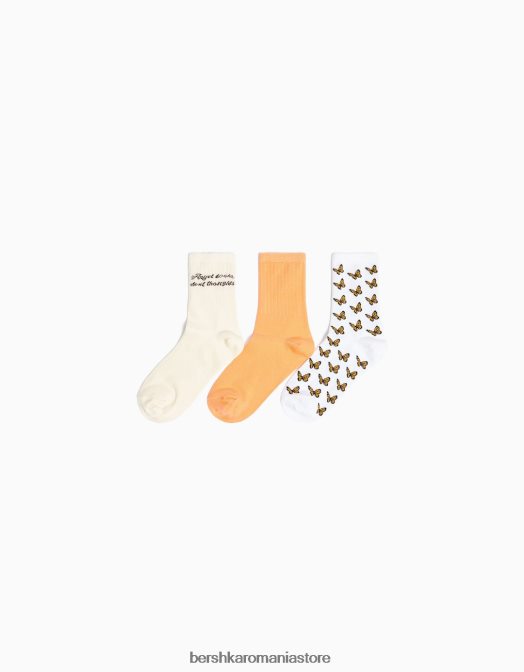 Bershka unisex set de 3 ciorapi imprimati cremă Z86D4200 accesorii