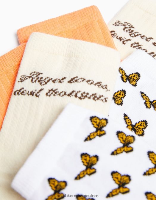 Bershka unisex set de 3 ciorapi imprimati cremă Z86D4200 accesorii