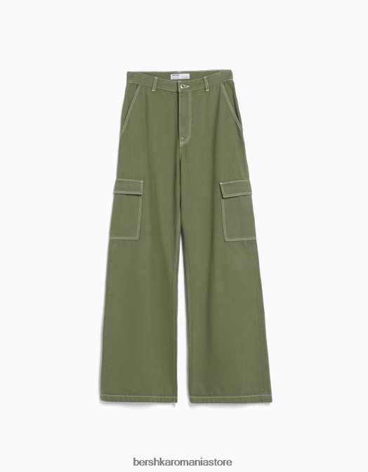 Bershka unisex blugi cargo cu picioare largi kaki Z86D3998 îmbrăcăminte
