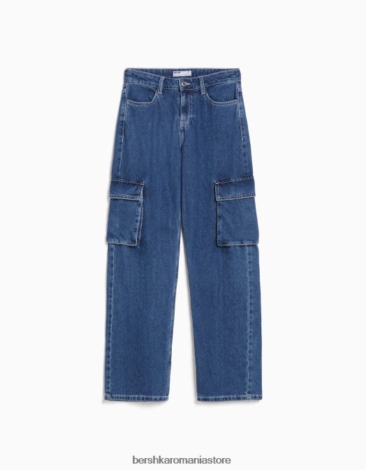 Bershka unisex blugi cargo drepte albastru Z86D3912 îmbrăcăminte