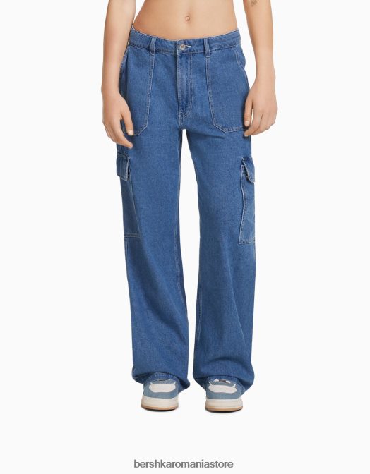 Bershka unisex blugi cargo drepte albastru Z86D3992 îmbrăcăminte