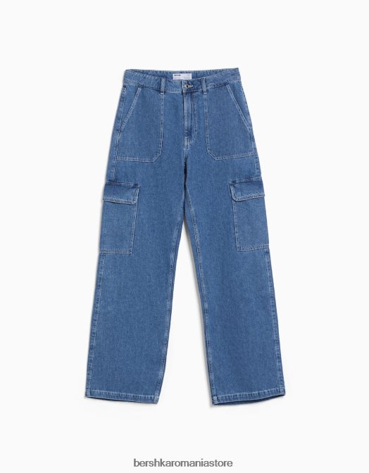 Bershka unisex blugi cargo drepte albastru Z86D3992 îmbrăcăminte