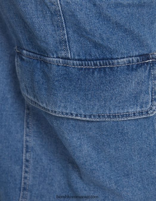 Bershka unisex blugi cargo drepte albastru Z86D3992 îmbrăcăminte