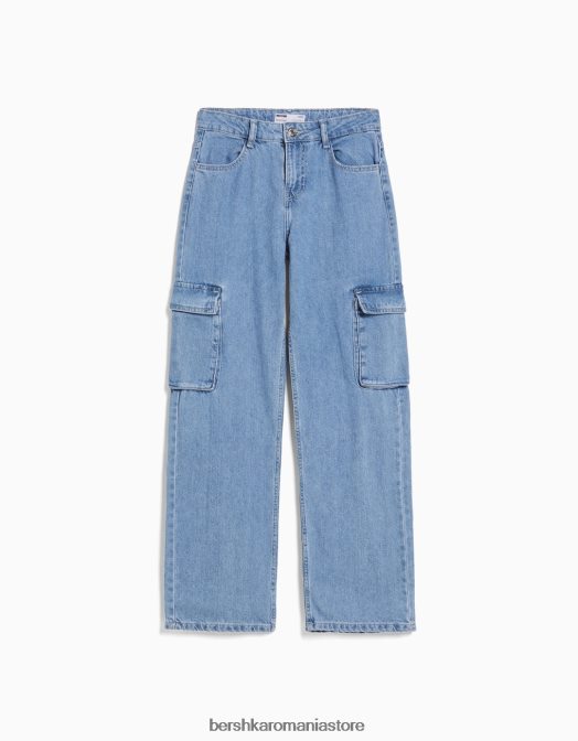 Bershka unisex blugi cargo drepte albastru deschis Z86D3911 îmbrăcăminte