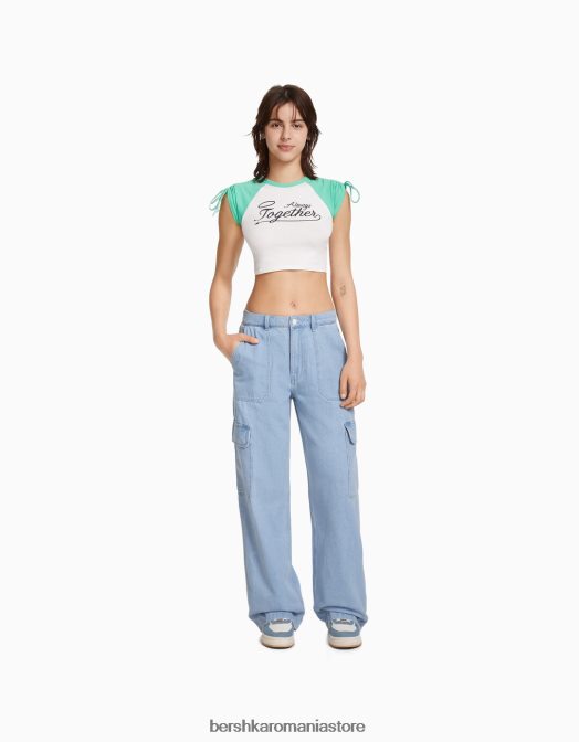 Bershka unisex blugi cargo drepte albastru deschis Z86D3990 îmbrăcăminte