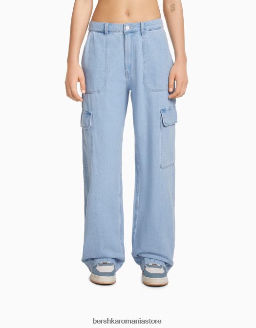 Bershka unisex blugi cargo drepte albastru deschis Z86D3990 îmbrăcăminte