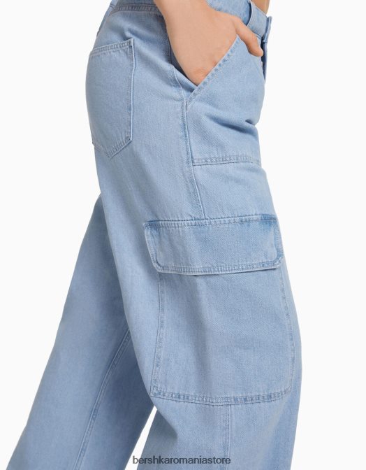 Bershka unisex blugi cargo drepte albastru deschis Z86D3990 îmbrăcăminte