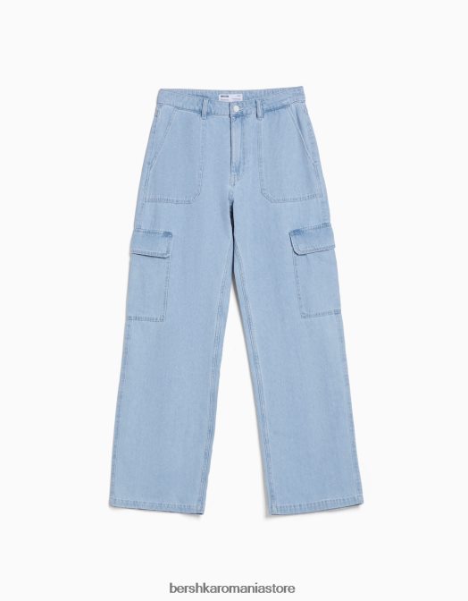 Bershka unisex blugi cargo drepte albastru deschis Z86D3990 îmbrăcăminte