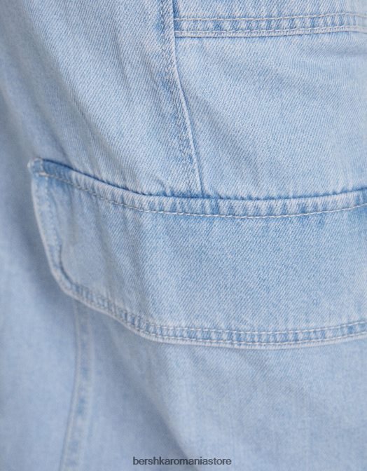 Bershka unisex blugi cargo drepte albastru deschis Z86D3990 îmbrăcăminte