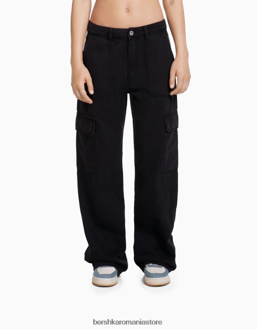 Bershka unisex blugi cargo drepte negru Z86D3991 îmbrăcăminte