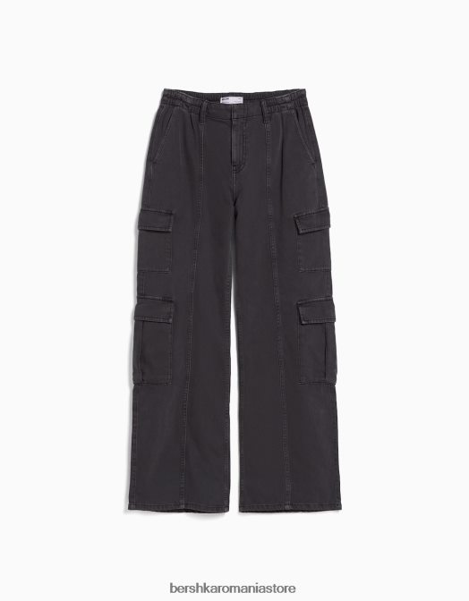 Bershka unisex blugi cargo largi cu buzunare multiple gri inchis Z86D4001 îmbrăcăminte