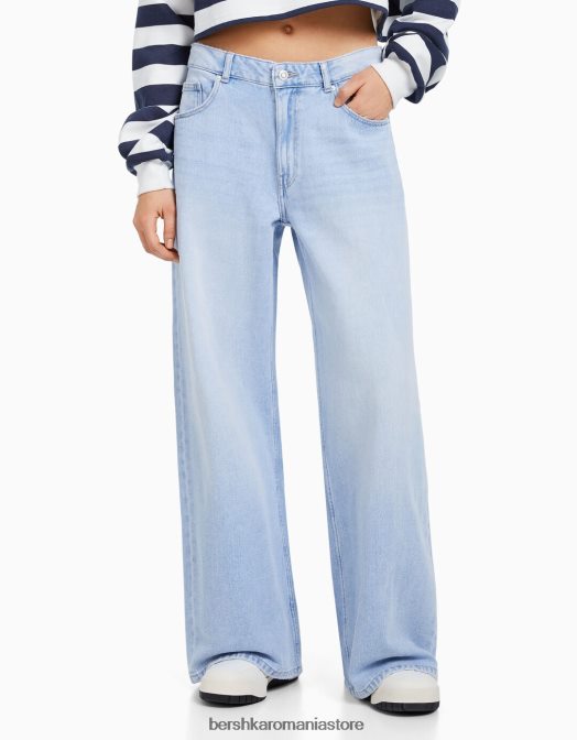 Bershka unisex blugi cu picioare largi albastru deschis Z86D3982 îmbrăcăminte
