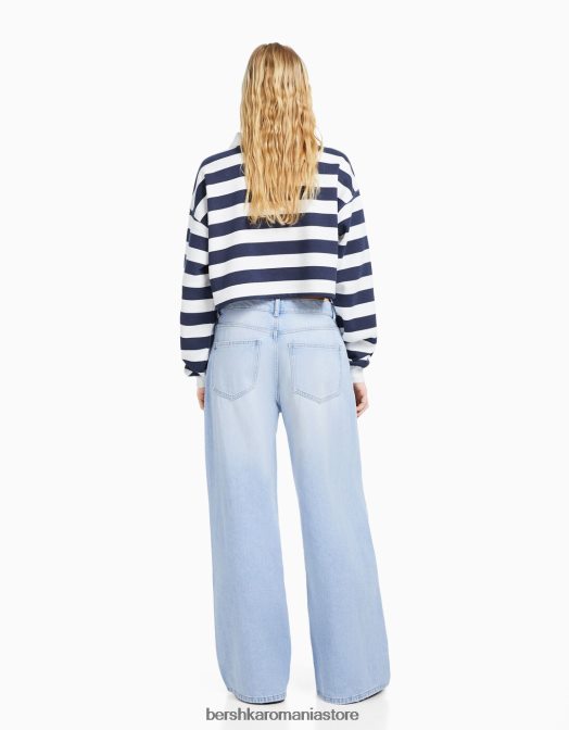 Bershka unisex blugi cu picioare largi albastru deschis Z86D3982 îmbrăcăminte