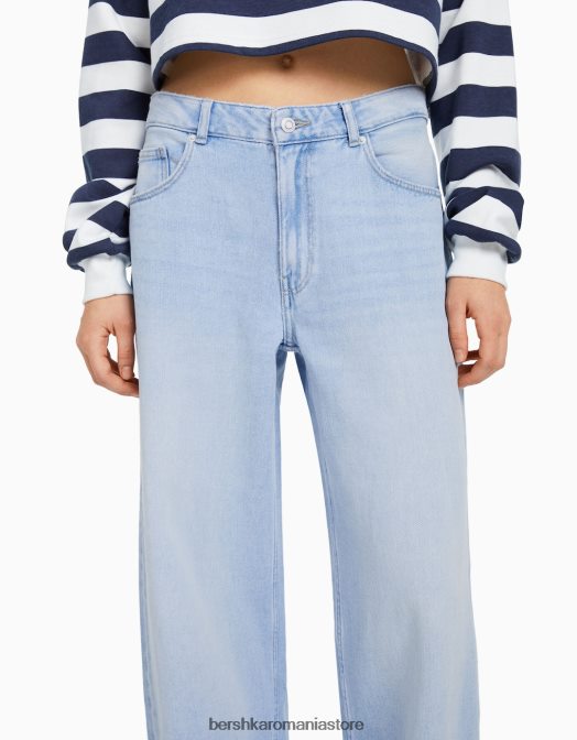 Bershka unisex blugi cu picioare largi albastru deschis Z86D3982 îmbrăcăminte