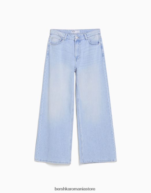 Bershka unisex blugi cu picioare largi albastru deschis Z86D3982 îmbrăcăminte