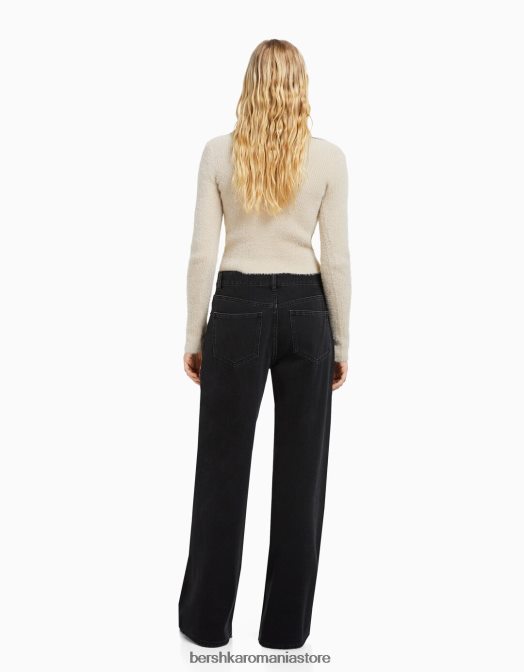 Bershka unisex blugi cu picioare largi negru Z86D3981 îmbrăcăminte