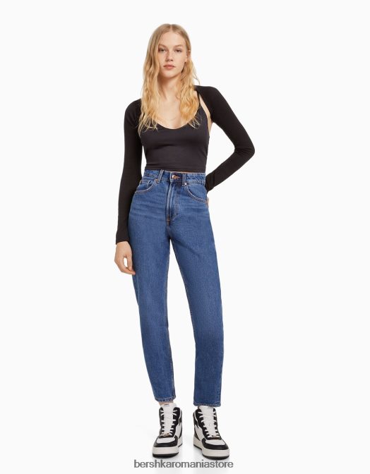 Bershka unisex blugi de mama albastru Z86D3942 îmbrăcăminte