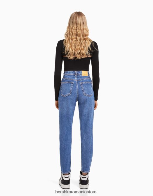 Bershka unisex blugi de mama albastru Z86D3942 îmbrăcăminte