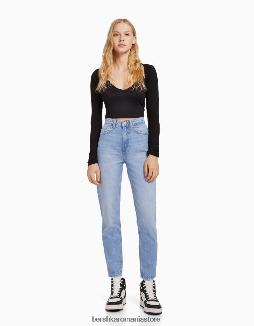 Bershka unisex blugi de mama albastru deschis Z86D3938 îmbrăcăminte