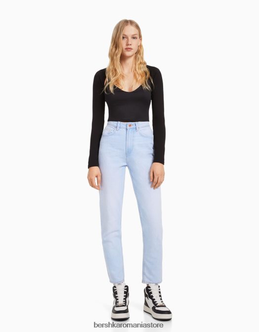 Bershka unisex blugi de mama albastru deschis Z86D3941 îmbrăcăminte