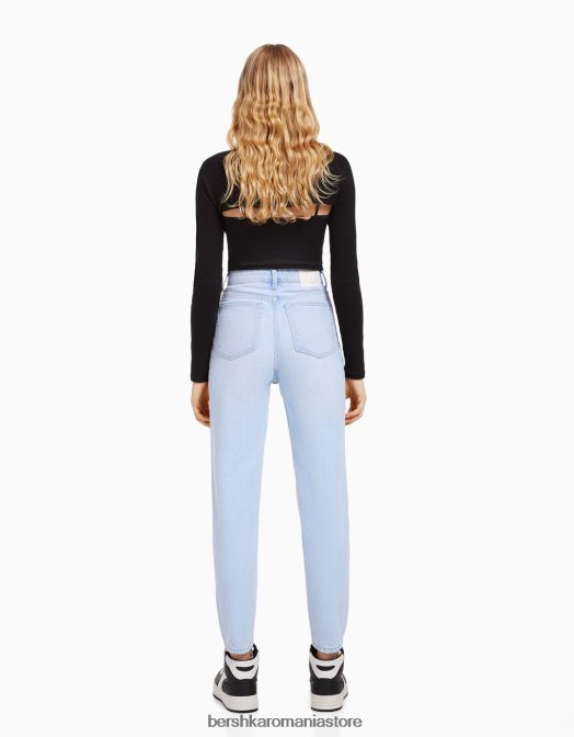 Bershka unisex blugi de mama albastru deschis Z86D3941 îmbrăcăminte