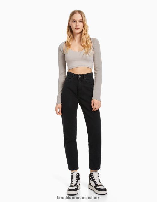 Bershka unisex blugi de mama negru Z86D3939 îmbrăcăminte