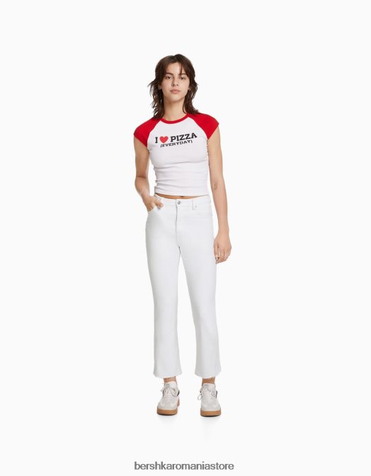 Bershka unisex blugi evazați tăiați alb Z86D3923 îmbrăcăminte