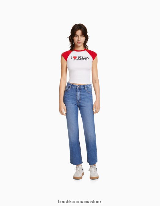 Bershka unisex blugi evazați tăiați albastru Z86D3924 îmbrăcăminte