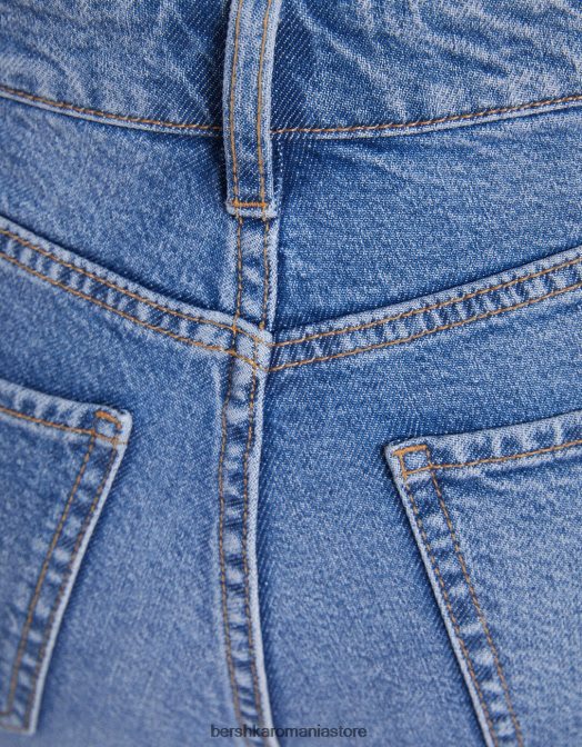 Bershka unisex blugi evazați tăiați albastru Z86D3924 îmbrăcăminte