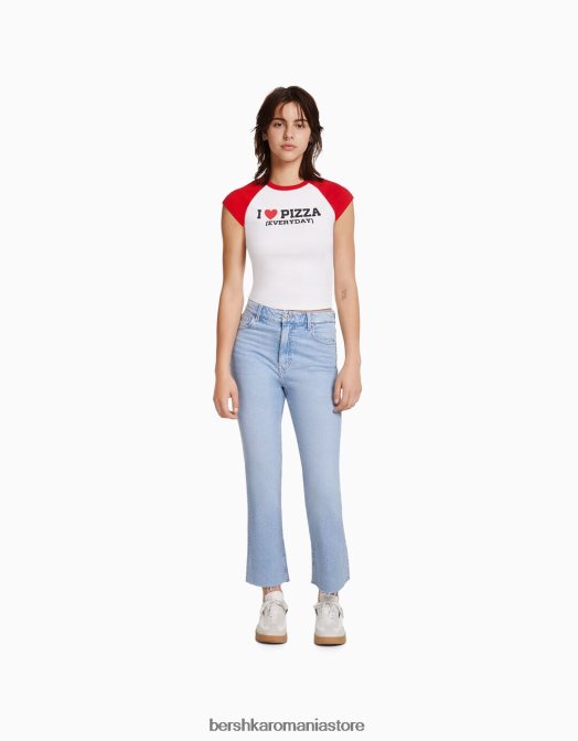 Bershka unisex blugi evazați tăiați albastru deschis Z86D3922 îmbrăcăminte