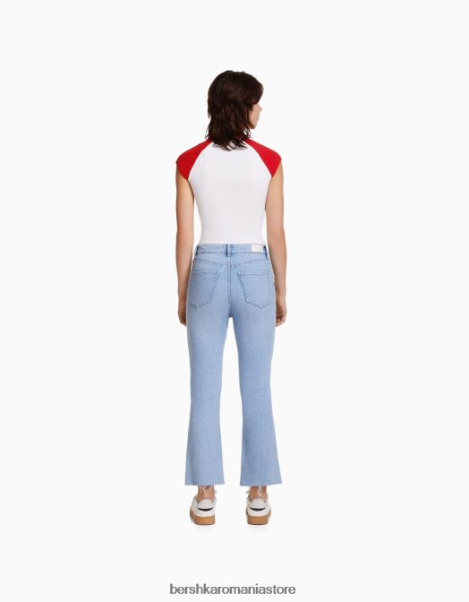 Bershka unisex blugi evazați tăiați albastru deschis Z86D3922 îmbrăcăminte