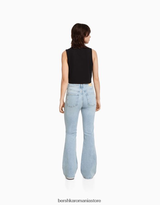 Bershka unisex blugi evazati albastru deschis Z86D3928 îmbrăcăminte