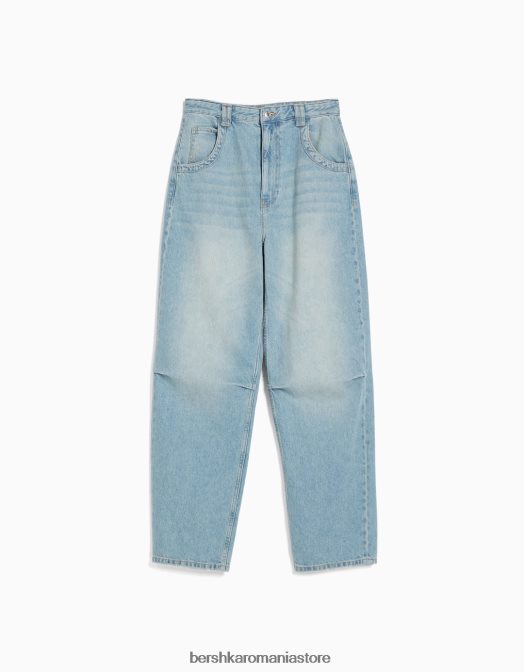 Bershka unisex blugi largi cu balloon fit albastru deschis Z86D3917 îmbrăcăminte