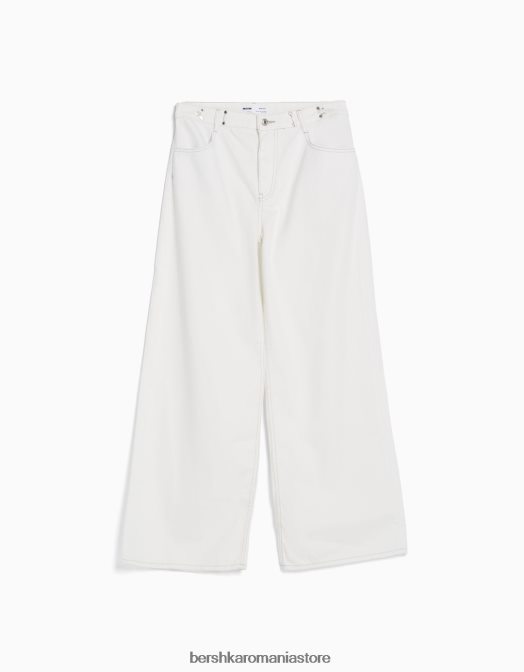 Bershka unisex blugi largi cu talie reglabilă alb Z86D3966 îmbrăcăminte