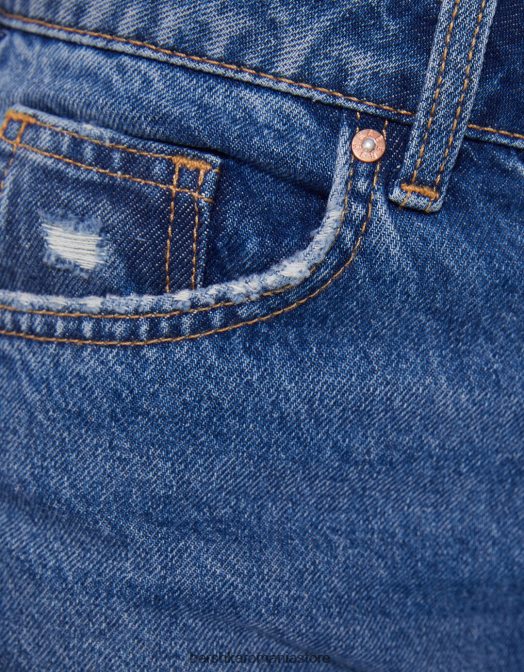 Bershka unisex blugi mom rupti albastru Z86D3951 îmbrăcăminte