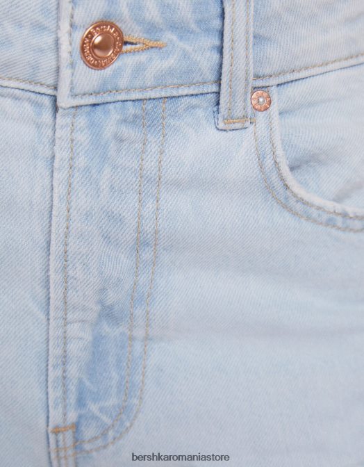 Bershka unisex blugi mom rupti albastru deschis Z86D3949 îmbrăcăminte