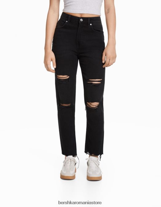 Bershka unisex blugi mom rupti negru Z86D3952 îmbrăcăminte