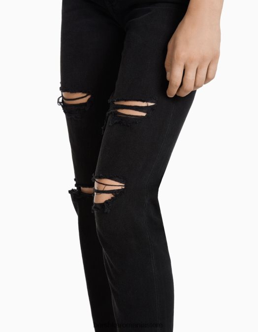 Bershka unisex blugi mom rupti negru Z86D3952 îmbrăcăminte
