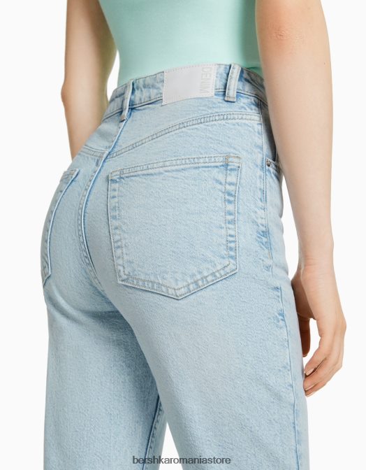 Bershka unisex blugi mom slim comfort fit albastru deschis Z86D3919 îmbrăcăminte