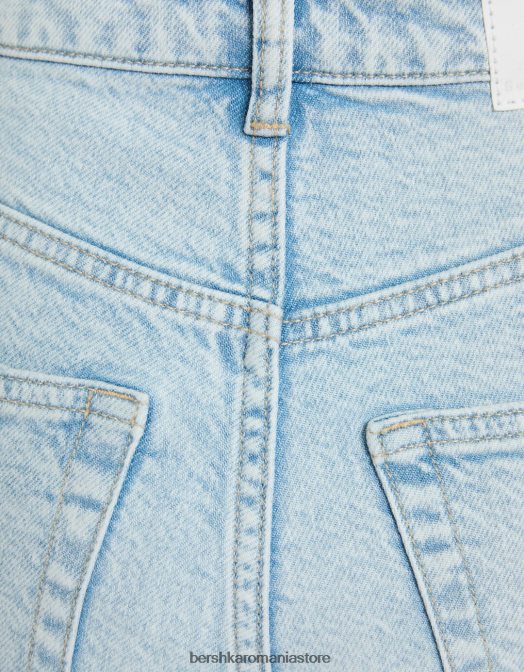 Bershka unisex blugi mom slim comfort fit albastru deschis Z86D3919 îmbrăcăminte