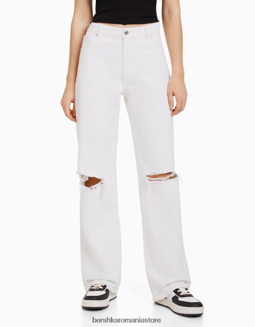 Bershka unisex blugi rupti cu picioare largi din anii \'90 alb Z86D3955 îmbrăcăminte