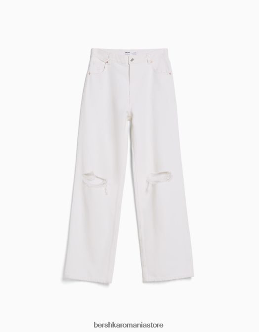 Bershka unisex blugi rupti cu picioare largi din anii \'90 alb Z86D3955 îmbrăcăminte