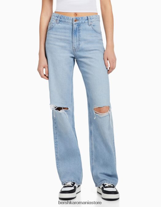 Bershka unisex blugi rupti cu picioare largi din anii \'90 albastru deschis Z86D3956 îmbrăcăminte