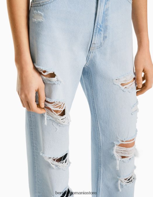 Bershka unisex blugi rupti cu picioare largi din anii \'90 albastru deschis Z86D3983 îmbrăcăminte