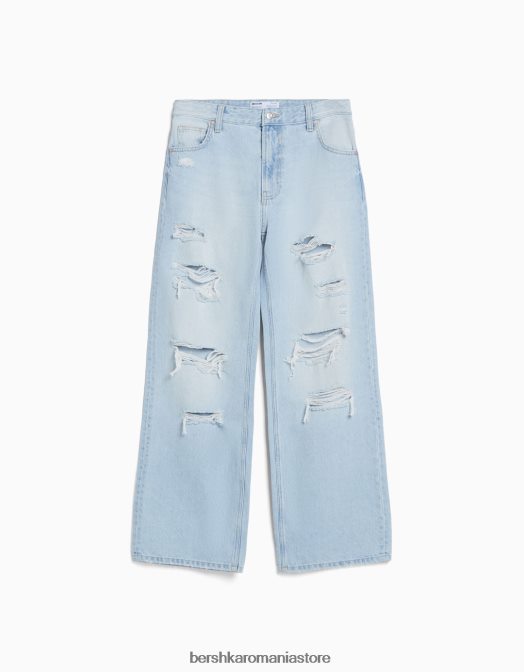 Bershka unisex blugi rupti cu picioare largi din anii \'90 albastru deschis Z86D3983 îmbrăcăminte