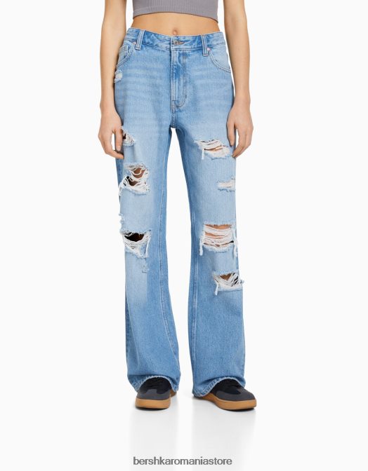 Bershka unisex blugi rupti cu picioare largi din anii \'90 albastru deschis Z86D3985 îmbrăcăminte
