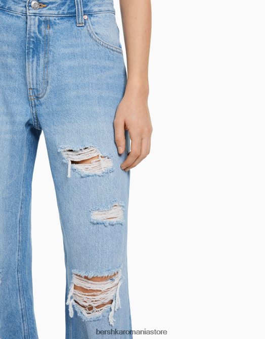 Bershka unisex blugi rupti cu picioare largi din anii \'90 albastru deschis Z86D3985 îmbrăcăminte